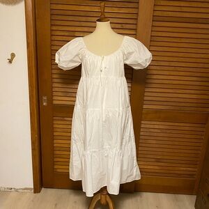 White Puff Sleeve Midi Dress NWOT